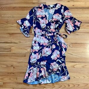 Floral Satin Wrap Dress